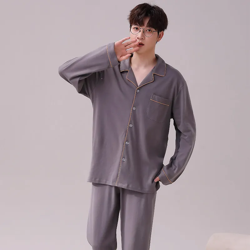 Long-Sleeve Pure Cotton Pajamas Thin Men's Set Homewear All-Cotton Young Men Autumn Pure Cotton Casual Cardigan Spring Autumn Live Streaming · Wholesale · OEM · Worldwide Shipping - View 1
