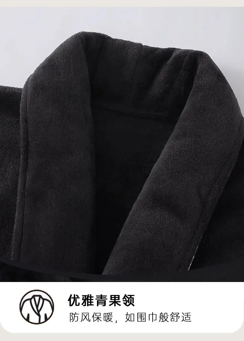 샤워가운 플란넬 커플 욕실가운 가을겨울 심플 솔리드 루즈핏 빅사이즈 파자마 롱 보온 기모 편안함 · 도매 · OEM · 전 세계 배송 - Detail 10