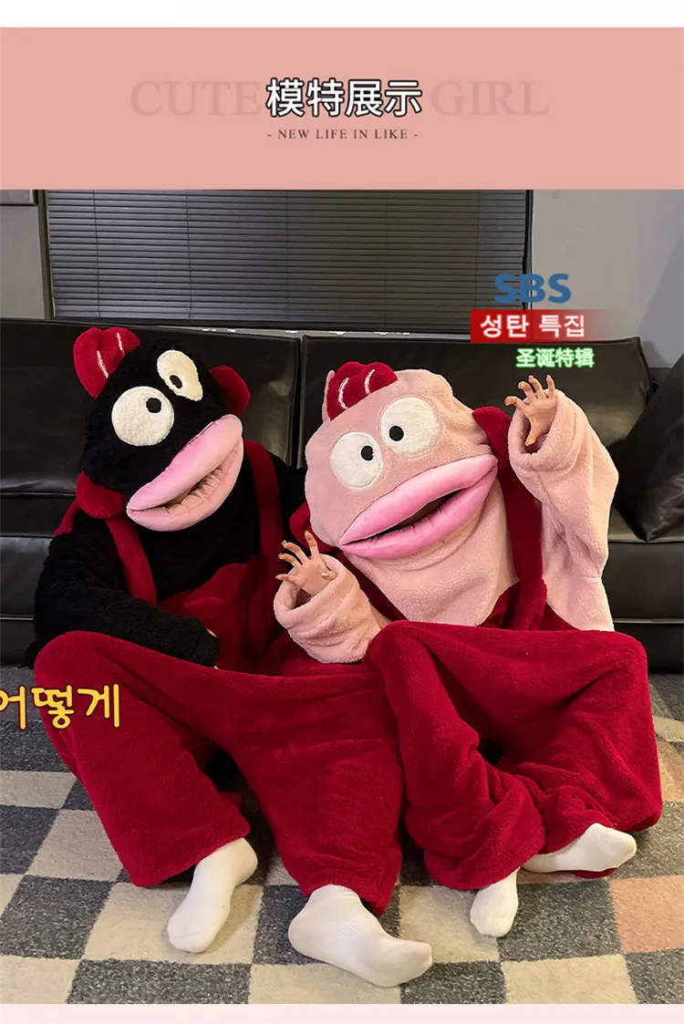 Autumn Winter Couple One-Piece Pajamas Women Plus Size 200 Jin Thickened Coral Fleece Cartoon Men's Loungewear Set · Wholesale · OEM · Worldwide Shipping - Detail 8