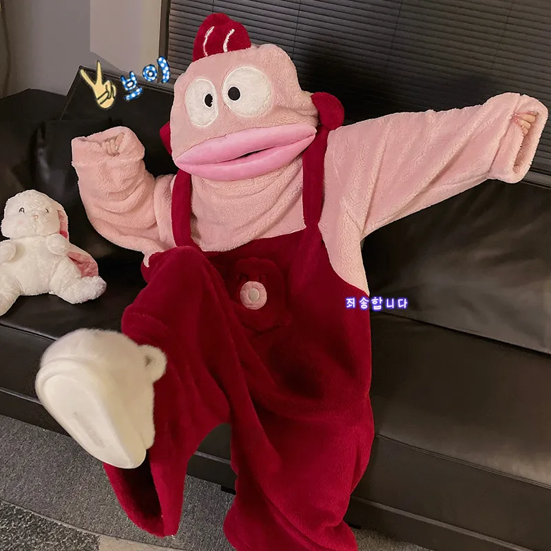 Autumn Winter Couple One-Piece Pajamas Women Plus Size 200 Jin Thickened Coral Fleece Cartoon Men's Loungewear Set · Wholesale · OEM · Worldwide Shipping - Detail 2