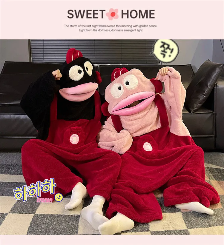 Autumn Winter Couple One-Piece Pajamas Women Plus Size 200 Jin Thickened Coral Fleece Cartoon Men's Loungewear Set · Wholesale · OEM · Worldwide Shipping - Detail 10