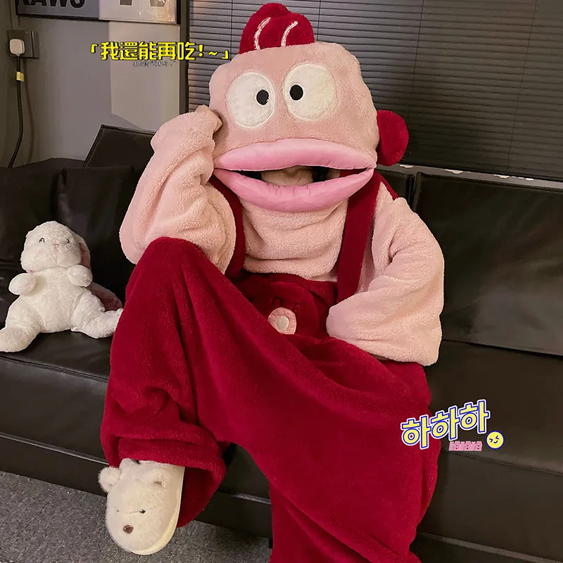 Autumn Winter Couple One-Piece Pajamas Women Plus Size 200 Jin Thickened Coral Fleece Cartoon Men's Loungewear Set · Wholesale · OEM · Worldwide Shipping - View 3