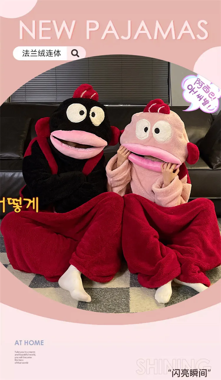 Autumn Winter Couple One-Piece Pajamas Women Plus Size 200 Jin Thickened Coral Fleece Cartoon Men's Loungewear Set · Wholesale · OEM · Worldwide Shipping - Detail 4