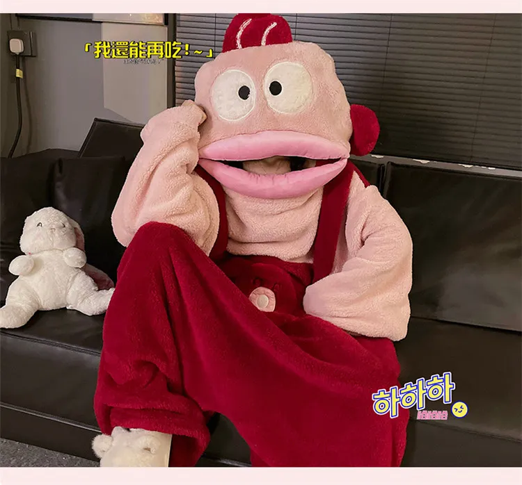Autumn Winter Couple One-Piece Pajamas Women Plus Size 200 Jin Thickened Coral Fleece Cartoon Men's Loungewear Set · Wholesale · OEM · Worldwide Shipping - Detail 12
