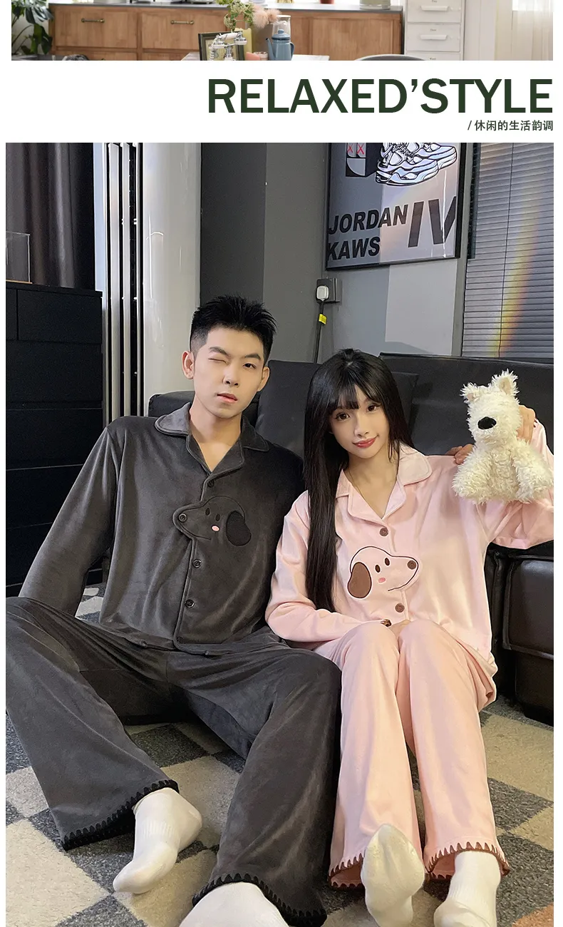 Couple's Autumn/Winter New Pajamas Island Fleece Casual Loungewear Set · Wholesale · OEM · Worldwide Shipping - Detail 4
