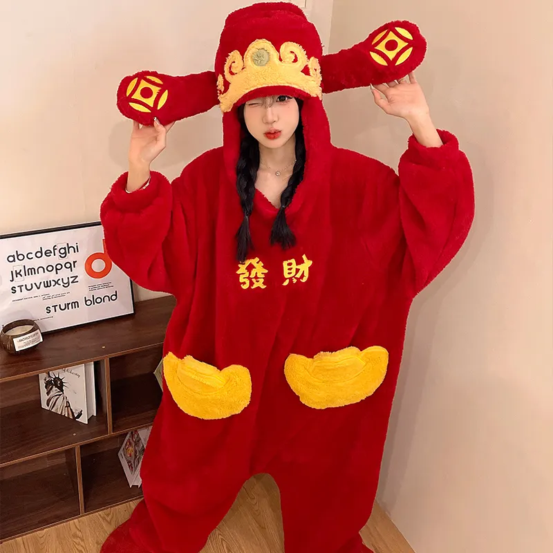 カップル用つなぎパジャマ 秋冬 コーラルフリース 厚手 保温 カートゥーン 可愛い おもしろい 超萌え ナイトガウン 外着可能 · 卸売 · OEM · 世界へ発送