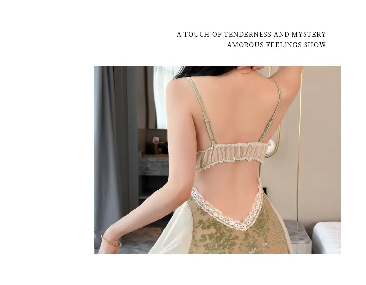 Sexy Women's Burnout Velvet Camisole Nightgown with Mesh Robe, Lace Low-Cut with Padding, Innocent Temptation Style Loungewear · Wholesale · OEM · Worldwide Shipping - Detail 11