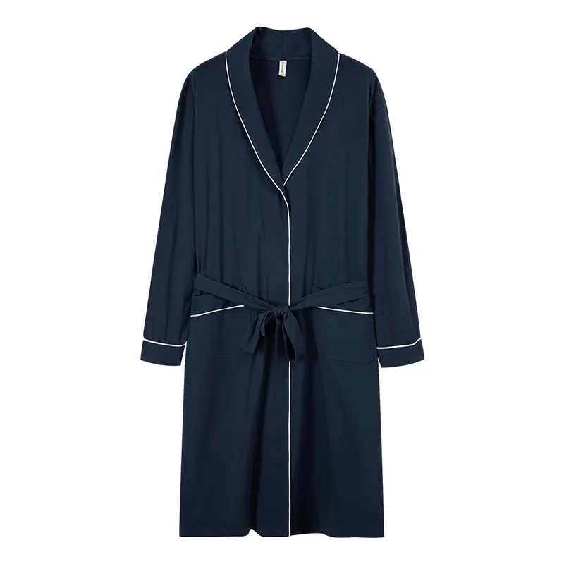Spring and Autumn Men's Bathrobe Knitted Cotton Robe New Long-Sleeve Long Gown Bathrobe Morning Robe Casual Minimalist Plus Size Loungewear · Wholesale · OEM · Worldwide Shipping - View 2