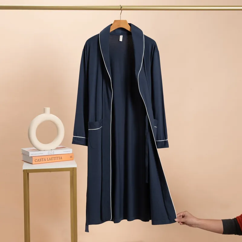 Spring and Autumn Men's Bathrobe Knitted Cotton Robe New Long-Sleeve Long Gown Bathrobe Morning Robe Casual Minimalist Plus Size Loungewear · Wholesale · OEM · Worldwide Shipping - View 1
