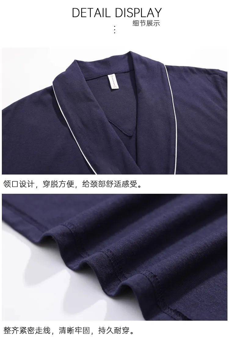 Spring and Autumn Men's Bathrobe Knitted Cotton Robe New Long-Sleeve Long Gown Bathrobe Morning Robe Casual Minimalist Plus Size Loungewear · Wholesale · OEM · Worldwide Shipping - Detail 4