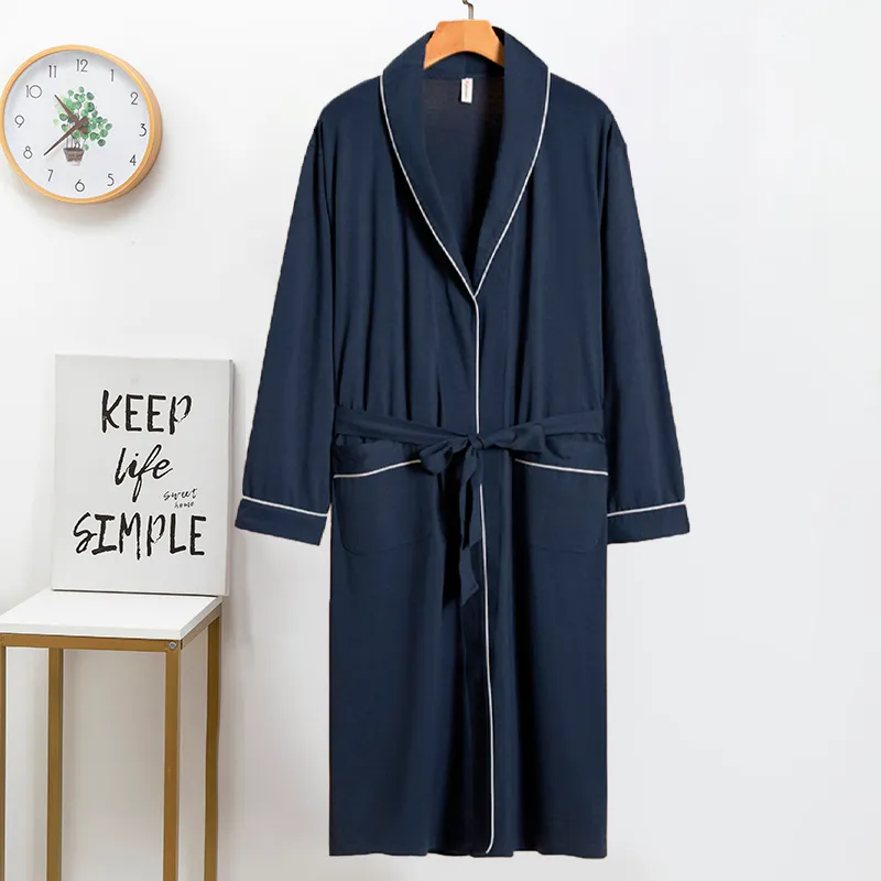 Spring and Autumn Men's Bathrobe Knitted Cotton Robe New Long-Sleeve Long Gown Bathrobe Morning Robe Casual Minimalist Plus Size Loungewear · Wholesale · OEM · Worldwide Shipping - View 3