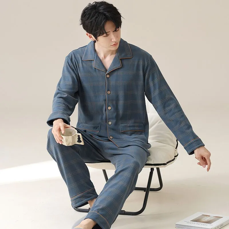 Men's Knit Cotton 2-Piece Pajama Set, Spring/Autumn New, Long Sleeve Long Pants, Casual Simple Relaxed Fit Loungewear · Wholesale · OEM · Worldwide Shipping