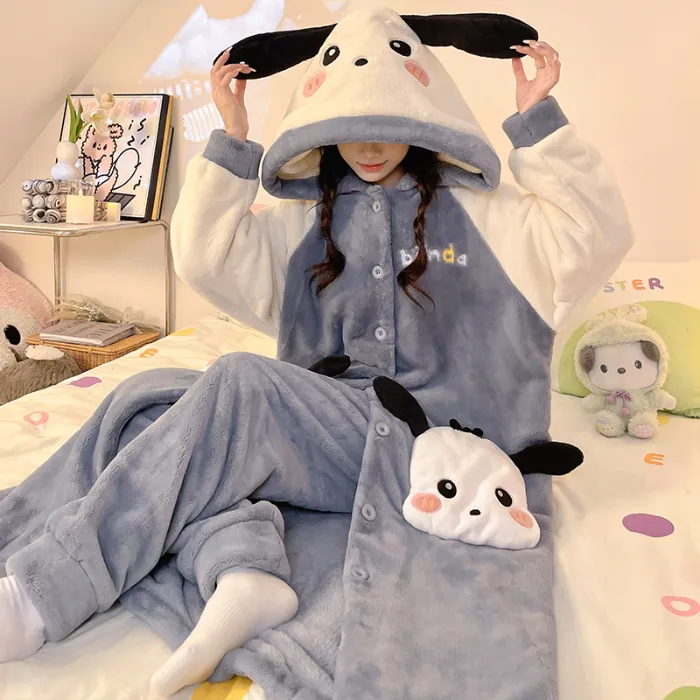 2581W# Winter Pajamas for Women New Robe Set Flannel Cartoon Hooded Loose Loungewear Set 280g · Wholesale · OEM · Worldwide Shipping - Detail 1