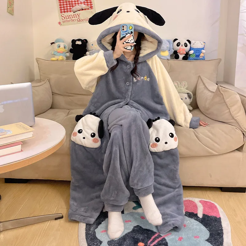 2581W# Winter Pajamas for Women New Robe Set Flannel Cartoon Hooded Loose Loungewear Set 280g · Wholesale · OEM · Worldwide Shipping - View 4