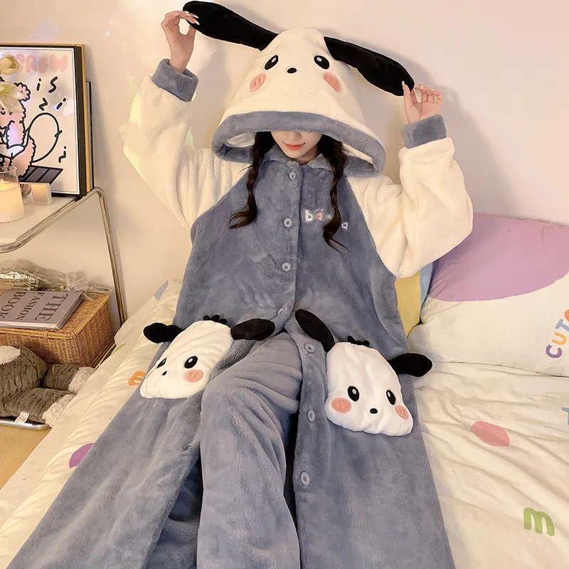 2581W# Winter Pajamas for Women New Robe Set Flannel Cartoon Hooded Loose Loungewear Set 280g · Wholesale · OEM · Worldwide Shipping - View 2