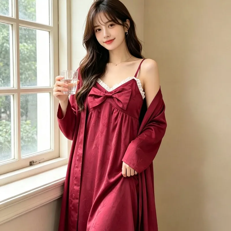 Festive Wedding Pajamas Loungewear Women's Jacquard Long Sleeve Mid-Length Pajamas Benmingnian Women's Autumn Pajamas · Wholesale · OEM · Worldwide Shipping - View 4