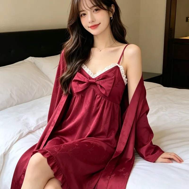 Festive Wedding Pajamas Loungewear Women's Jacquard Long Sleeve Mid-Length Pajamas Benmingnian Women's Autumn Pajamas · Wholesale · OEM · Worldwide Shipping - View 1