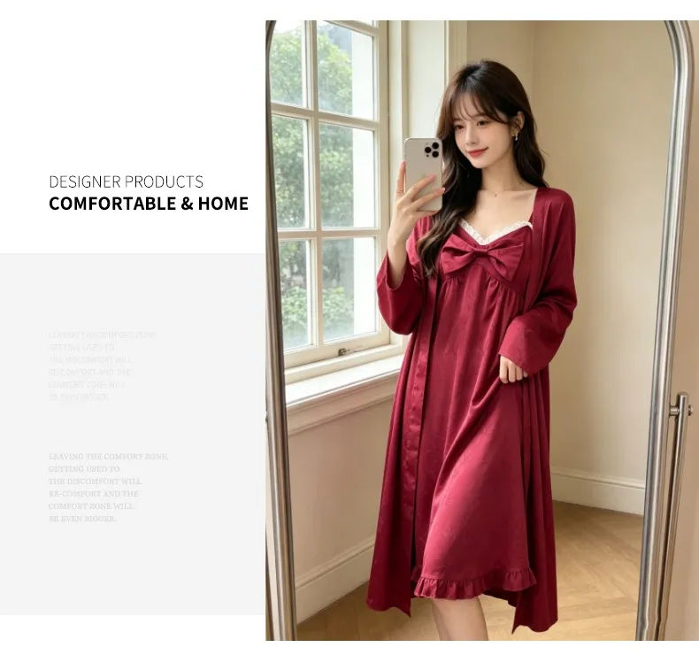 Festive Wedding Pajamas Loungewear Women's Jacquard Long Sleeve Mid-Length Pajamas Benmingnian Women's Autumn Pajamas · Wholesale · OEM · Worldwide Shipping - Detail 4