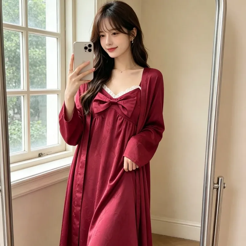 Festive Wedding Pajamas Loungewear Women's Jacquard Long Sleeve Mid-Length Pajamas Benmingnian Women's Autumn Pajamas · Wholesale · OEM · Worldwide Shipping - View 2