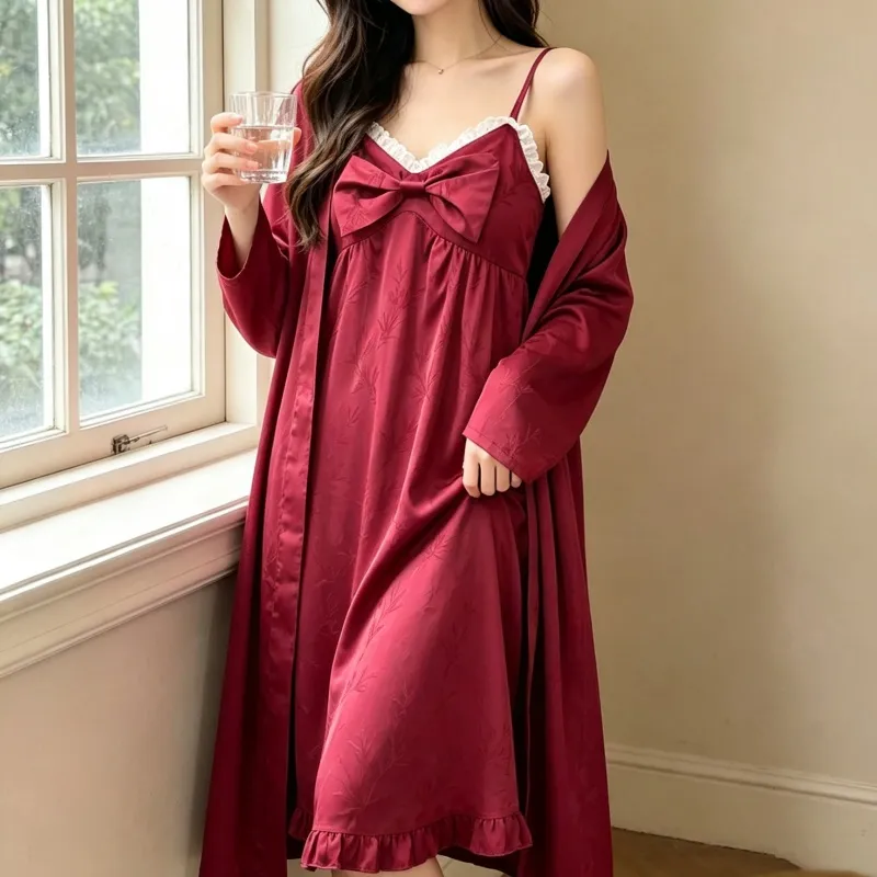 Festive Wedding Pajamas Loungewear Women's Jacquard Long Sleeve Mid-Length Pajamas Benmingnian Women's Autumn Pajamas · Wholesale · OEM · Worldwide Shipping