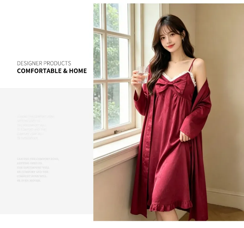 Festive Wedding Pajamas Loungewear Women's Jacquard Long Sleeve Mid-Length Pajamas Benmingnian Women's Autumn Pajamas · Wholesale · OEM · Worldwide Shipping - Detail 8
