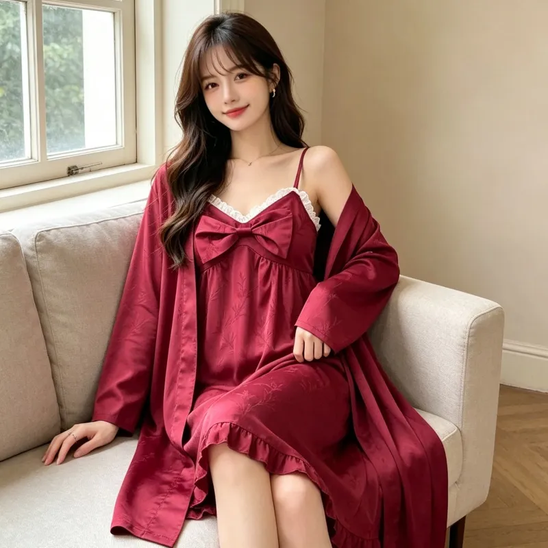 Festive Wedding Pajamas Loungewear Women's Jacquard Long Sleeve Mid-Length Pajamas Benmingnian Women's Autumn Pajamas · Wholesale · OEM · Worldwide Shipping - View 3
