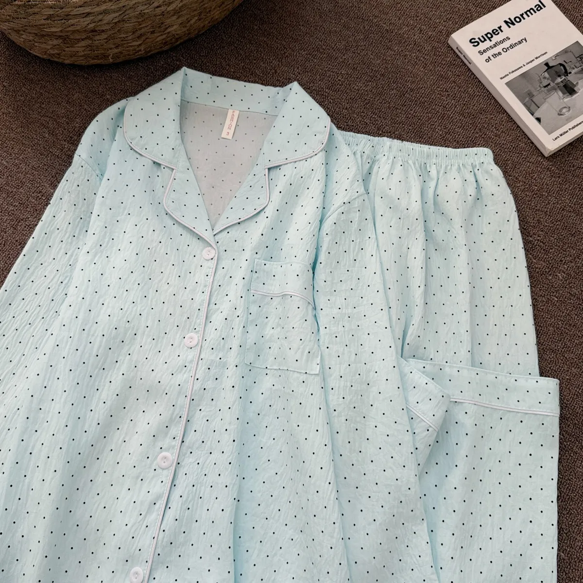 New Cloud Cotton Mint Green Polka Dot Pajamas Women Spring Autumn Long Sleeve Long Pants Girly Premium Loungewear Set · Wholesale · OEM · Worldwide Shipping - Detail 4