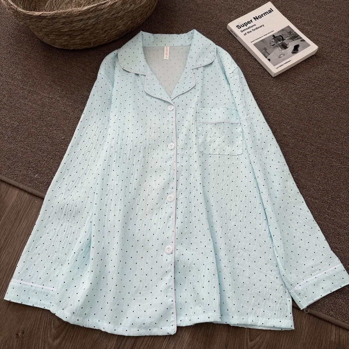 New Cloud Cotton Mint Green Polka Dot Pajamas Women Spring Autumn Long Sleeve Long Pants Girly Premium Loungewear Set · Wholesale · OEM · Worldwide Shipping - Detail 3