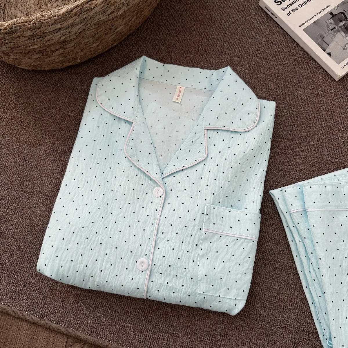 New Cloud Cotton Mint Green Polka Dot Pajamas Women Spring Autumn Long Sleeve Long Pants Girly Premium Loungewear Set · Wholesale · OEM · Worldwide Shipping - Detail 14