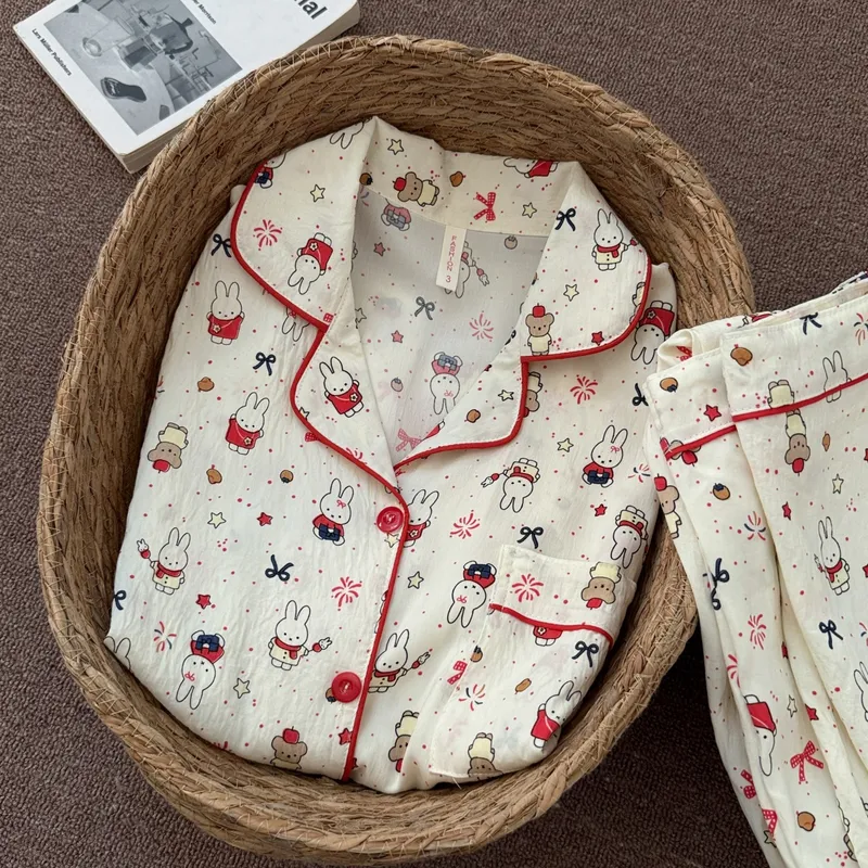 New Cloud Cotton Soft Cute Bunny Pajamas for Women Spring Autumn Long Sleeve Long Pants Girly Premium Loungewear Set · Wholesale · OEM · Worldwide Shipping - View 1