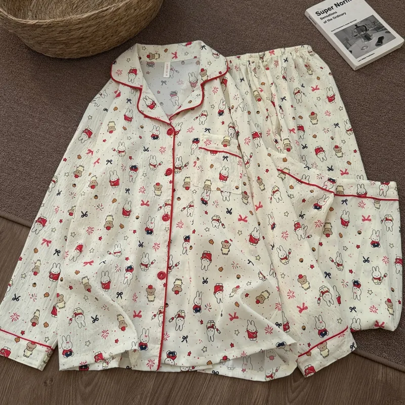 New Cloud Cotton Soft Cute Bunny Pajamas for Women Spring Autumn Long Sleeve Long Pants Girly Premium Loungewear Set · Wholesale · OEM · Worldwide Shipping