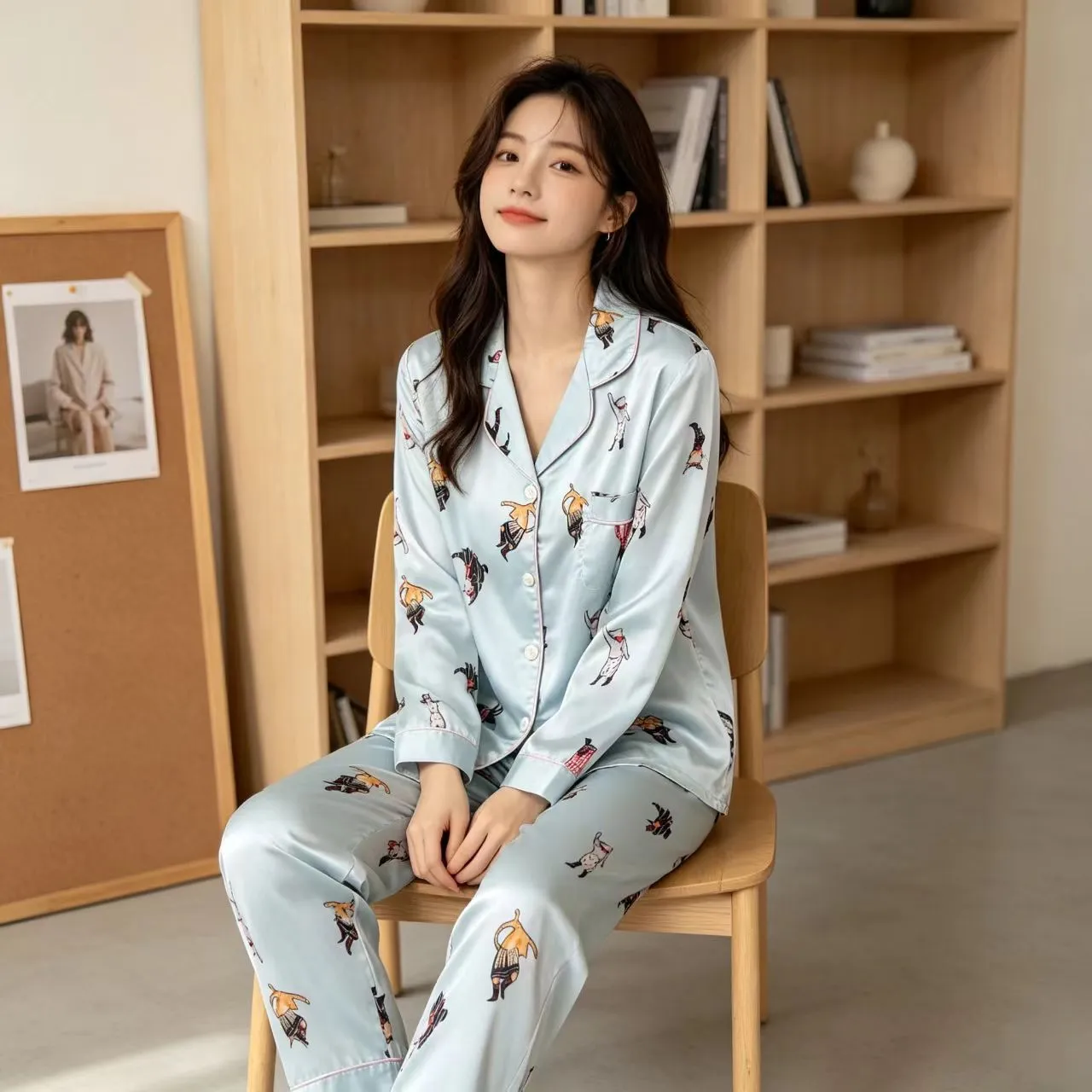 Nouveauté, pyjama femme soie neige glacée, printemps-automne, cartoon manches longues pantalon fin, ensemble maison · Grossiste · OEM · Mondial - View 3