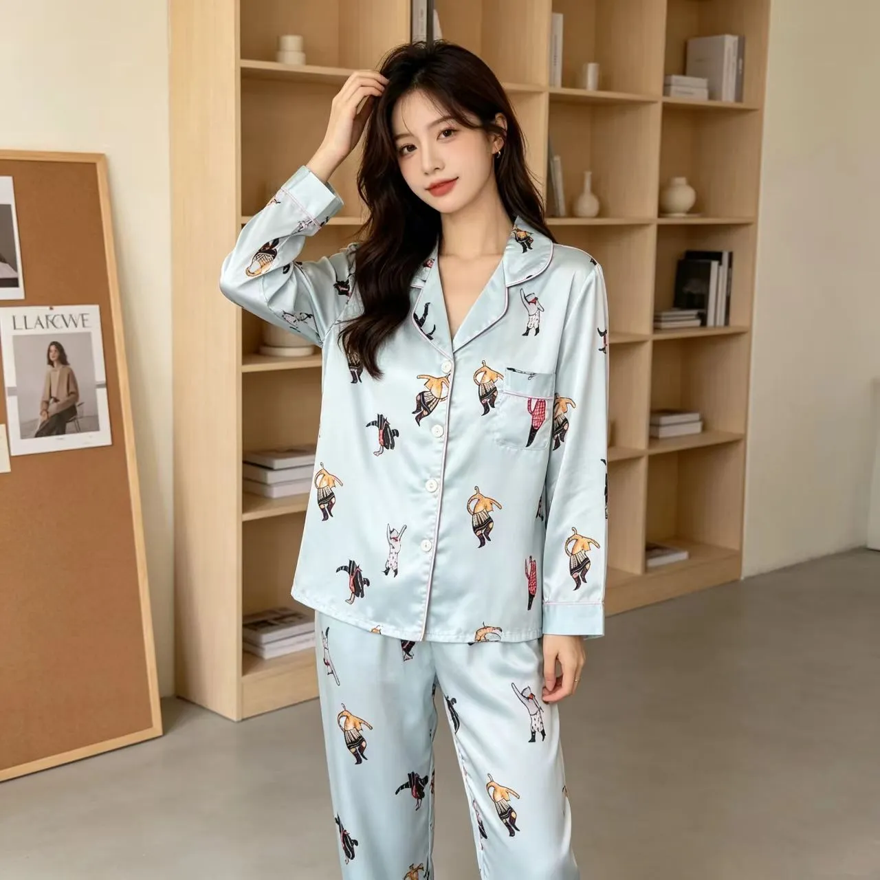 Nouveauté, pyjama femme soie neige glacée, printemps-automne, cartoon manches longues pantalon fin, ensemble maison · Grossiste · OEM · Mondial - View 4