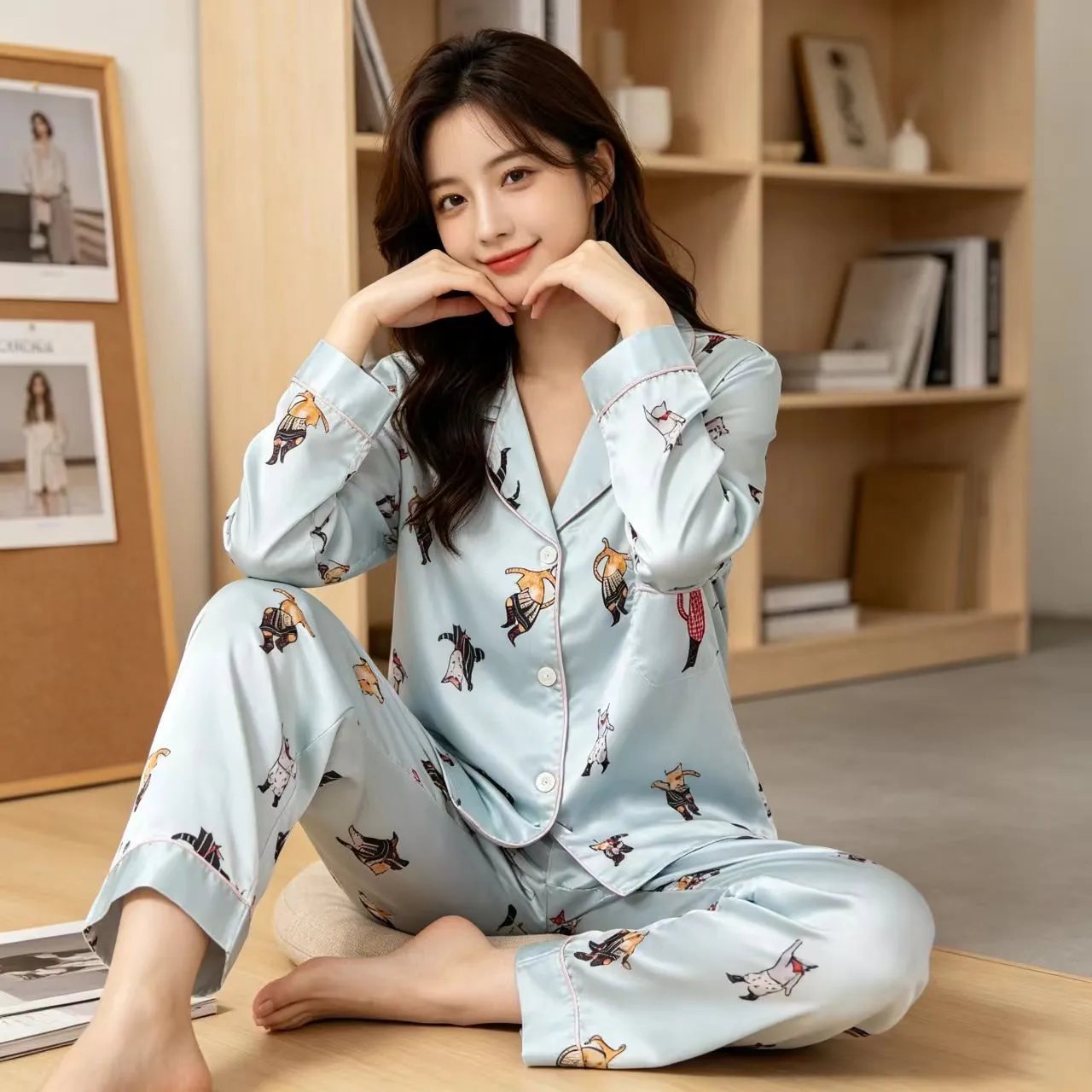 Nouveauté, pyjama femme soie neige glacée, printemps-automne, cartoon manches longues pantalon fin, ensemble maison · Grossiste · OEM · Mondial - View 2