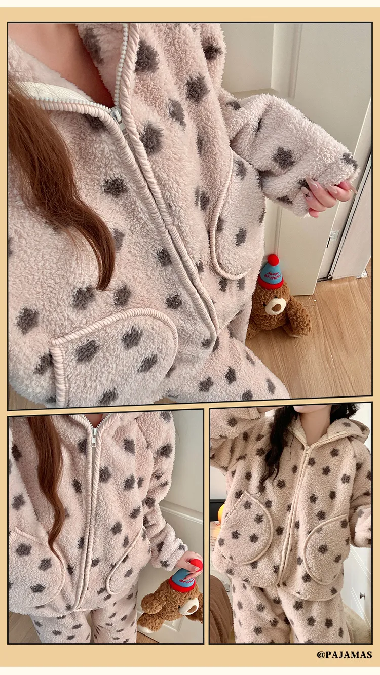 2639H# Nouvelle collection hiver pyjama femme polaire à poils longs à fermeture éclair avec capuche jeune fille portable à l'extérieur ensemble de vêtements d'intérieur 260 grammes · Grossiste · OEM · Mondial - Detail 11