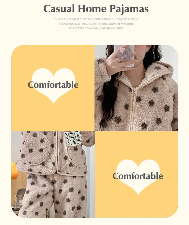 2639H# Nouvelle collection hiver pyjama femme polaire à poils longs à fermeture éclair avec capuche jeune fille portable à l'extérieur ensemble de vêtements d'intérieur 260 grammes · Grossiste · OEM · Mondial - Detail 8