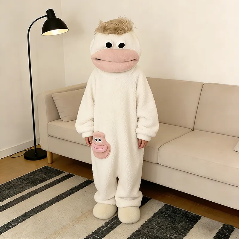 Hooded Coral Fleece One-Piece Sleepwear with Comb, Fish Hair Design, Winter Thickened Fleece Pajamas · Wholesale · OEM · Worldwide Shipping - View 4