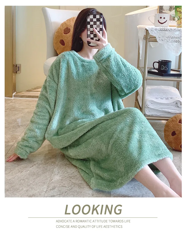 Women's Pajamas Winter New Fleece Nightgown Korean Style Loose Plus Size 110kg Wearable Loungewear M-5XL · Wholesale · OEM · Worldwide Shipping - Detail 11