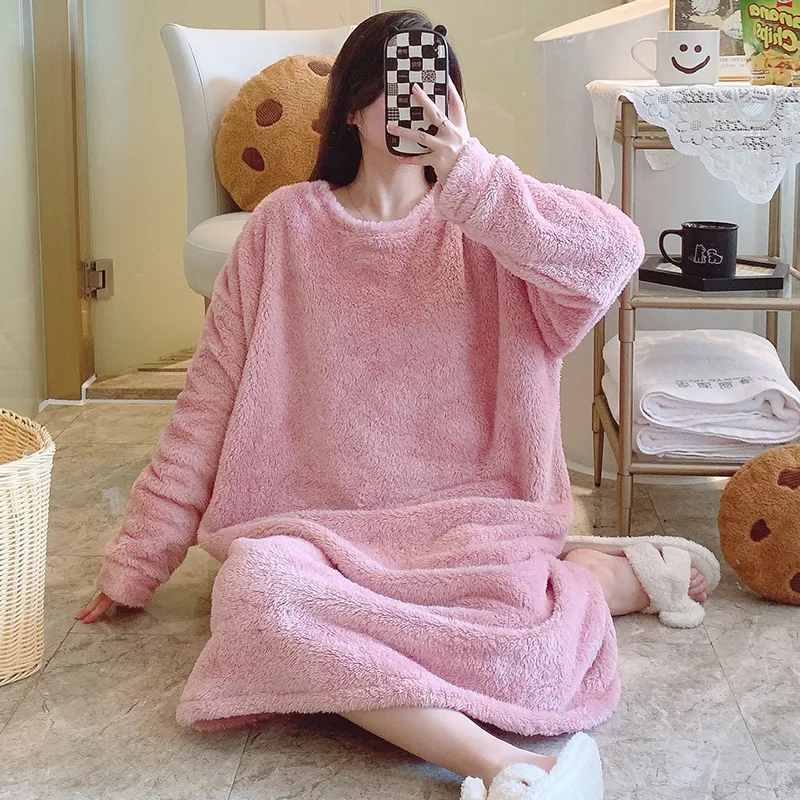 Women's Pajamas Winter New Fleece Nightgown Korean Style Loose Plus Size 110kg Wearable Loungewear M-5XL · Wholesale · OEM · Worldwide Shipping