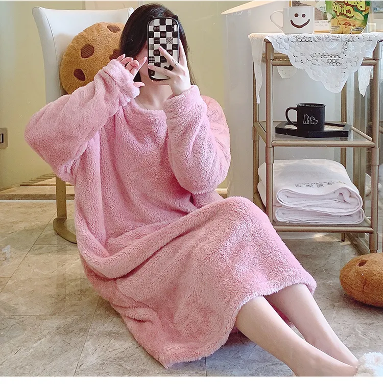 Women's Pajamas Winter New Fleece Nightgown Korean Style Loose Plus Size 110kg Wearable Loungewear M-5XL · Wholesale · OEM · Worldwide Shipping - Detail 14