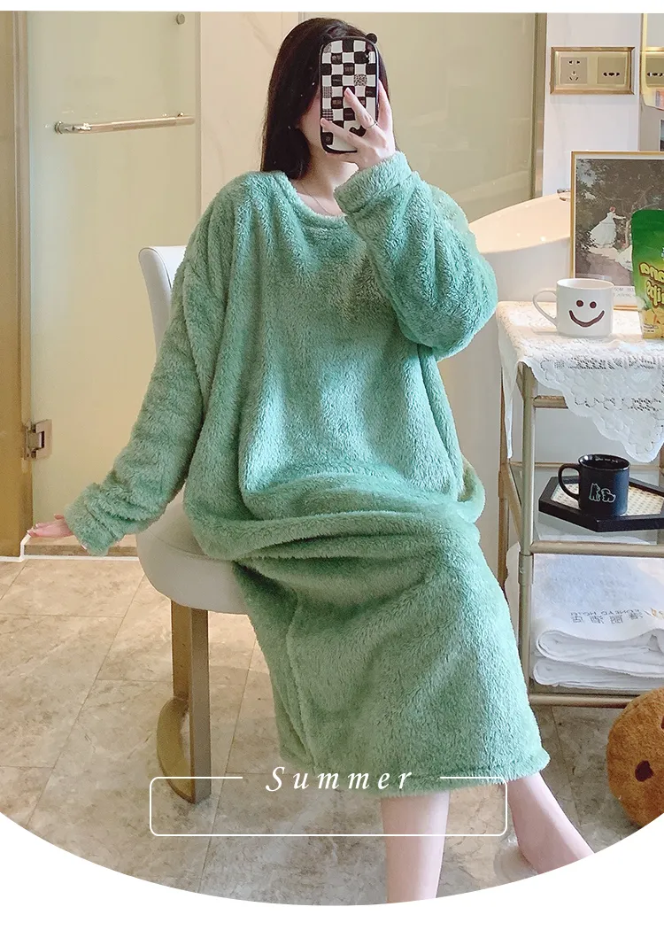 Women's Pajamas Winter New Fleece Nightgown Korean Style Loose Plus Size 110kg Wearable Loungewear M-5XL · Wholesale · OEM · Worldwide Shipping - Detail 9
