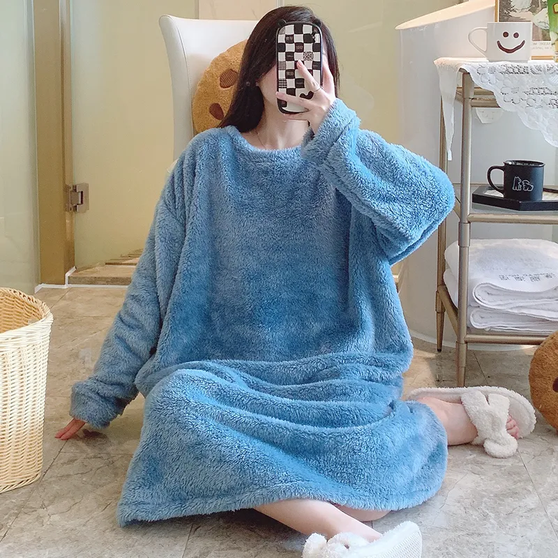 Women's Pajamas Winter New Fleece Nightgown Korean Style Loose Plus Size 110kg Wearable Loungewear M-5XL · Wholesale · OEM · Worldwide Shipping - View 4