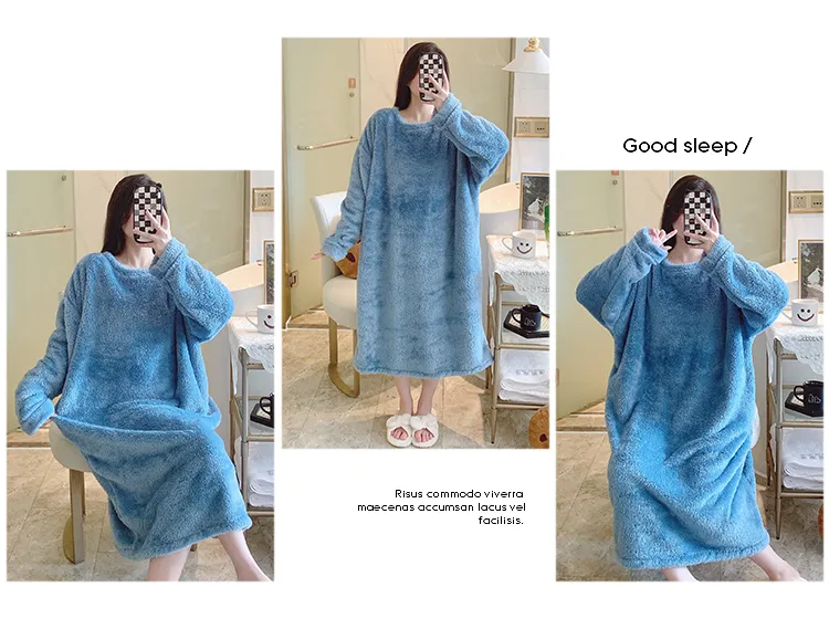 Women's Pajamas Winter New Fleece Nightgown Korean Style Loose Plus Size 110kg Wearable Loungewear M-5XL · Wholesale · OEM · Worldwide Shipping - Detail 23