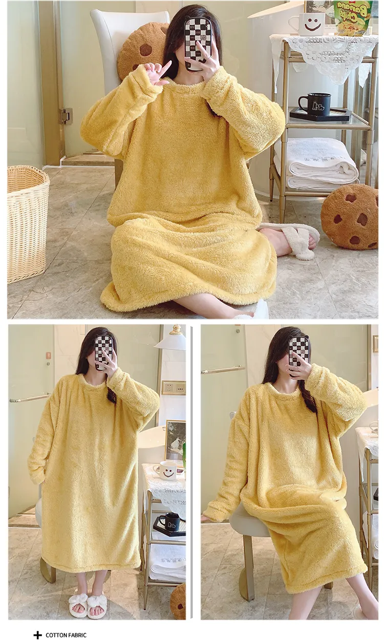 Women's Pajamas Winter New Fleece Nightgown Korean Style Loose Plus Size 110kg Wearable Loungewear M-5XL · Wholesale · OEM · Worldwide Shipping - Detail 8