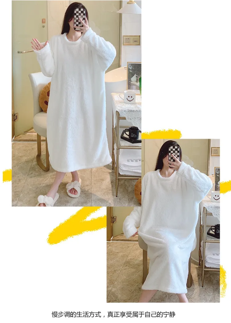 Women's Pajamas Winter New Fleece Nightgown Korean Style Loose Plus Size 110kg Wearable Loungewear M-5XL · Wholesale · OEM · Worldwide Shipping - Detail 20