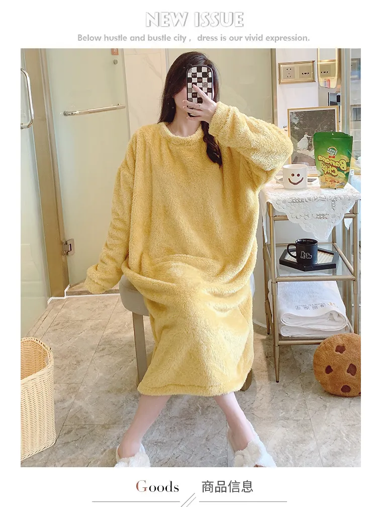 Women's Pajamas Winter New Fleece Nightgown Korean Style Loose Plus Size 110kg Wearable Loungewear M-5XL · Wholesale · OEM · Worldwide Shipping - Detail 1