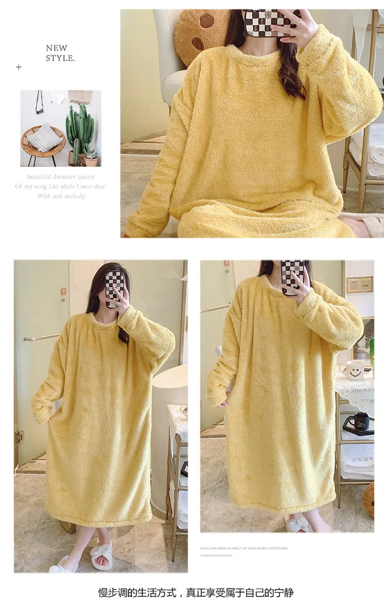Women's Pajamas Winter New Fleece Nightgown Korean Style Loose Plus Size 110kg Wearable Loungewear M-5XL · Wholesale · OEM · Worldwide Shipping - Detail 7
