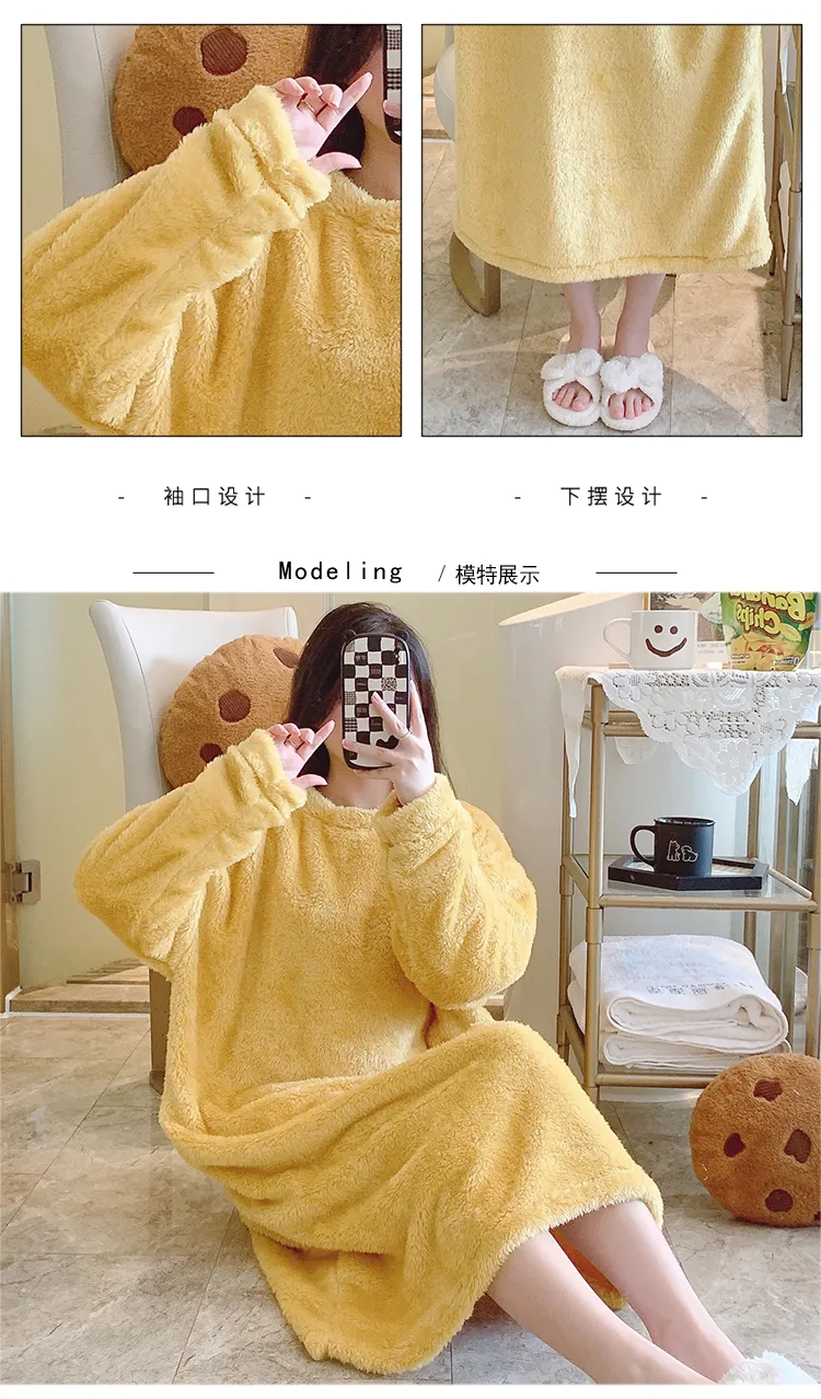 Women's Pajamas Winter New Fleece Nightgown Korean Style Loose Plus Size 110kg Wearable Loungewear M-5XL · Wholesale · OEM · Worldwide Shipping - Detail 6