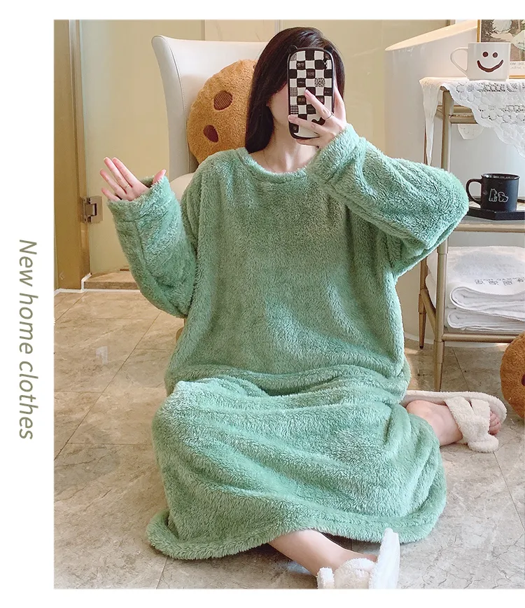 Women's Pajamas Winter New Fleece Nightgown Korean Style Loose Plus Size 110kg Wearable Loungewear M-5XL · Wholesale · OEM · Worldwide Shipping - Detail 10