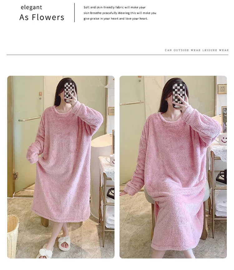 Women's Pajamas Winter New Fleece Nightgown Korean Style Loose Plus Size 110kg Wearable Loungewear M-5XL · Wholesale · OEM · Worldwide Shipping - Detail 16